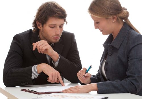 Business conversation Businesswoman consulting agreement with a new client
